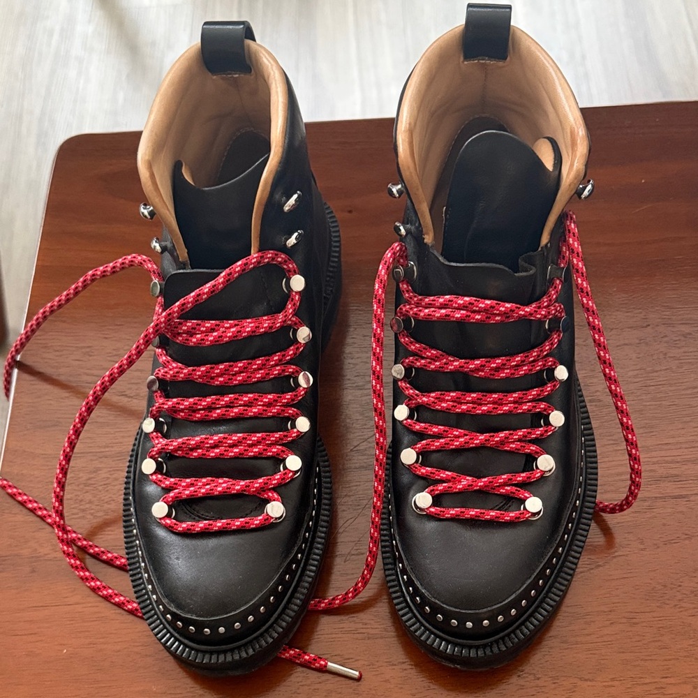 rag & bone Black Ankle Boots with Red Laces